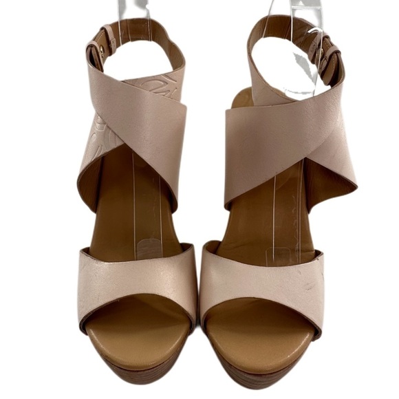 Sergio Rossi heels size 7.5 bone light pink Italian leather wooden platforms - Picture 2 of 14